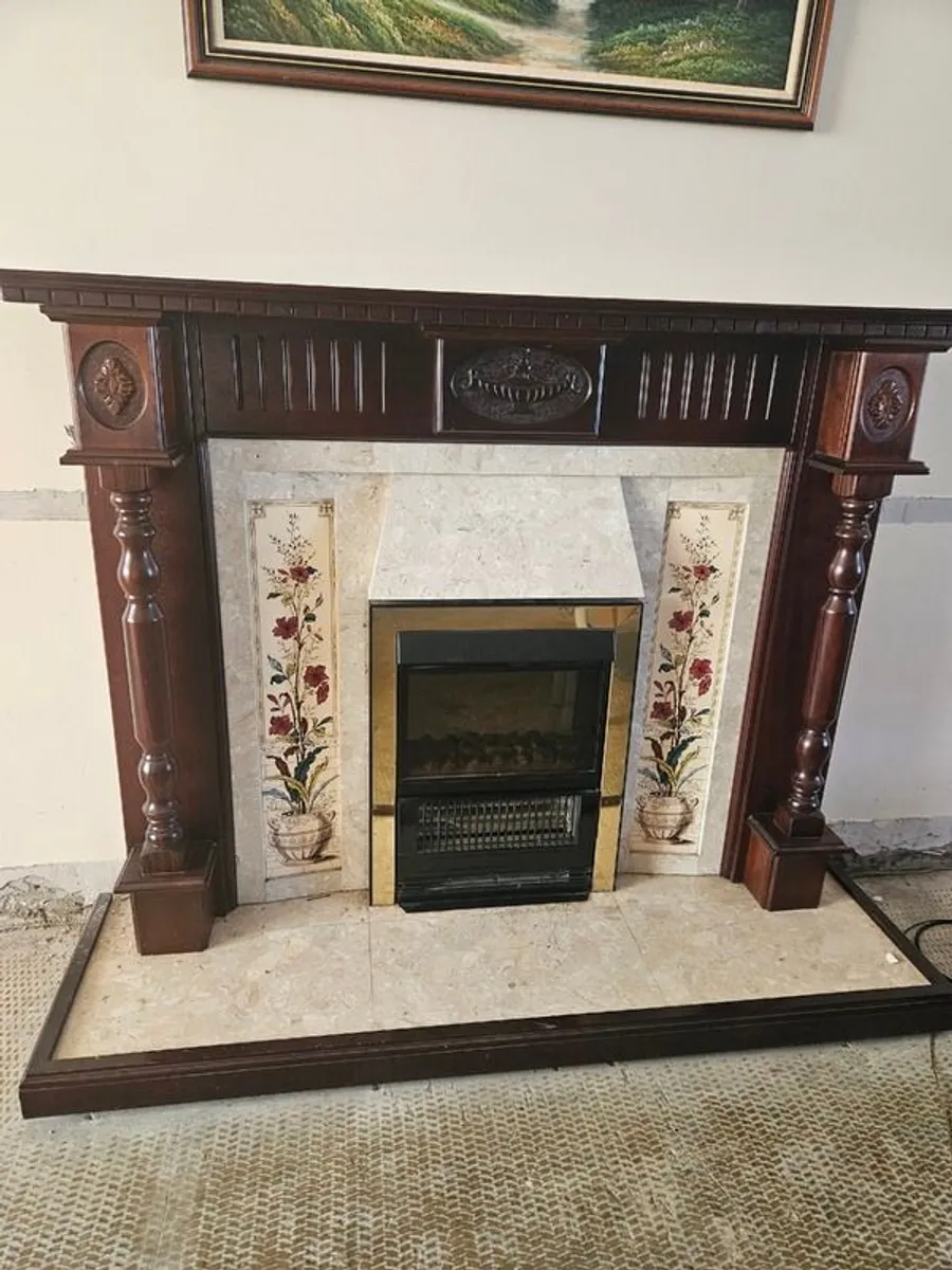 Mahogany & Marble Fireplace with Electric fire - Image 3