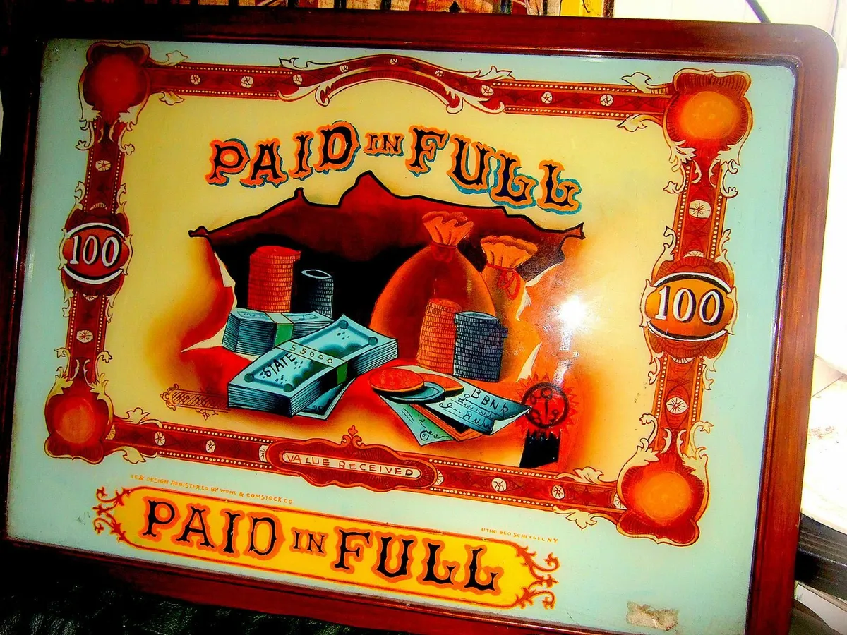Vintage Glass 'Paid in Full' Framed Picture - Image 3