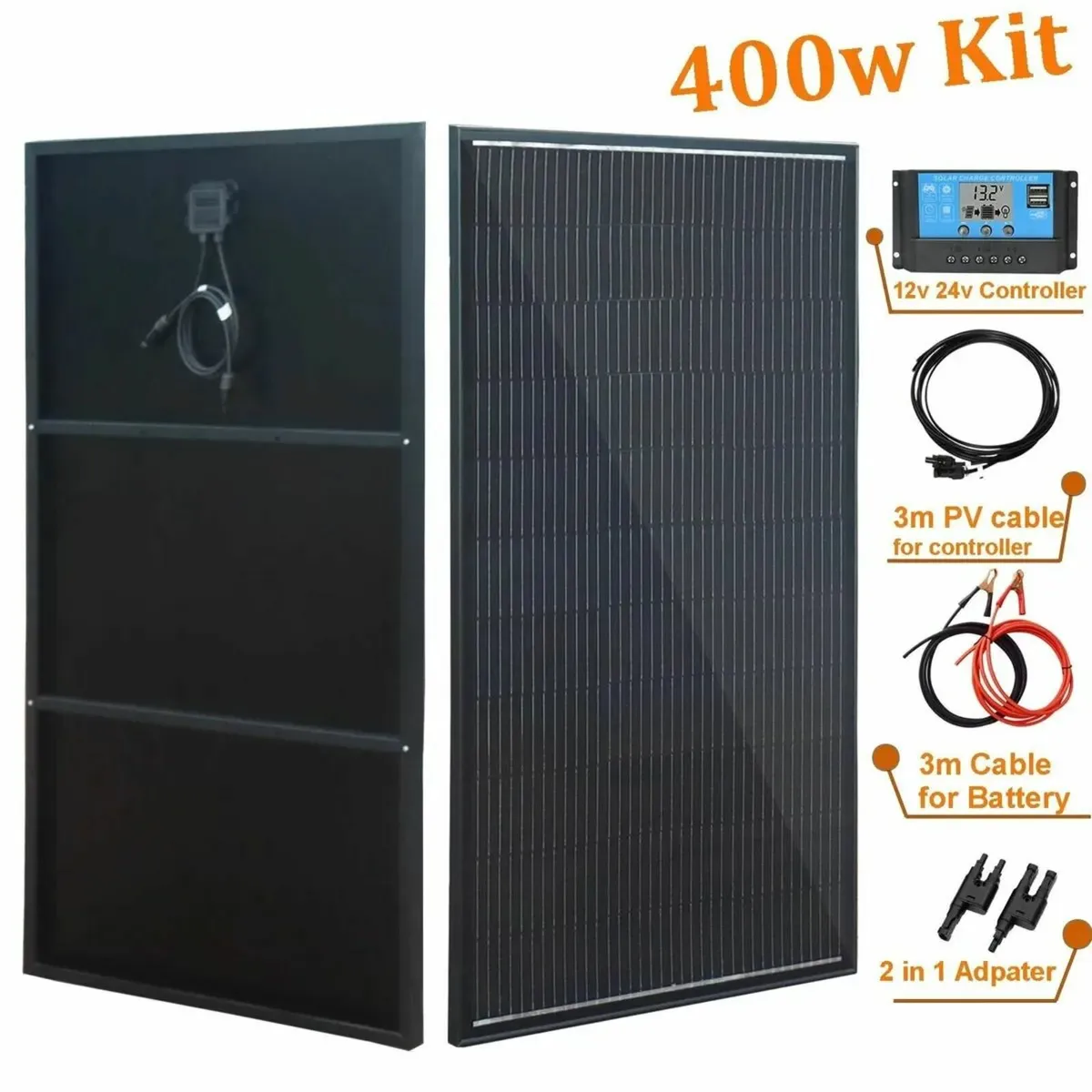 400W Solar Panel Kit 12V – 2×200W Aluminum - Image 1