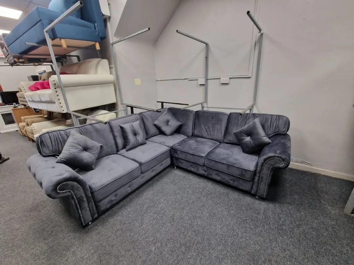 Olympia Grey Plush Velvet Fabric Sofa - Image 3