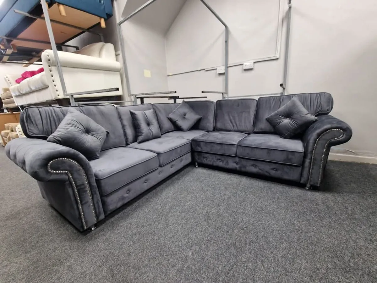 Olympia Grey Plush Velvet Fabric Sofa - Image 4