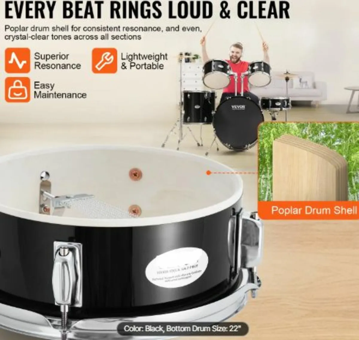 Adult Drum Set 5-Piece 22 in Complete Full Size - Image 2