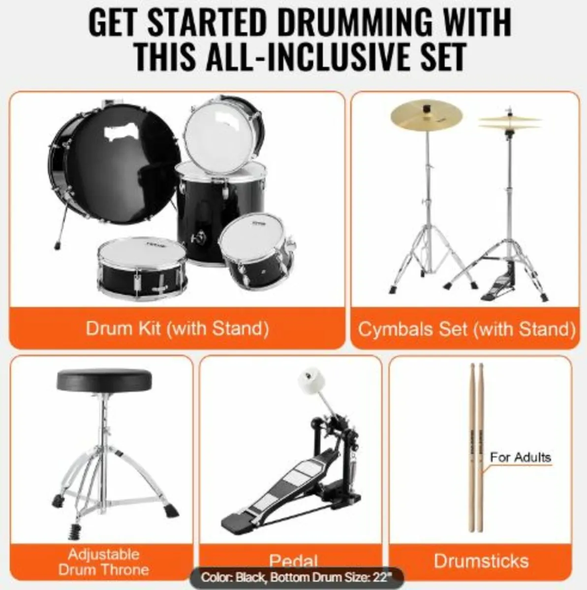 Adult Drum Set 5-Piece 22 in Complete Full Size - Image 3