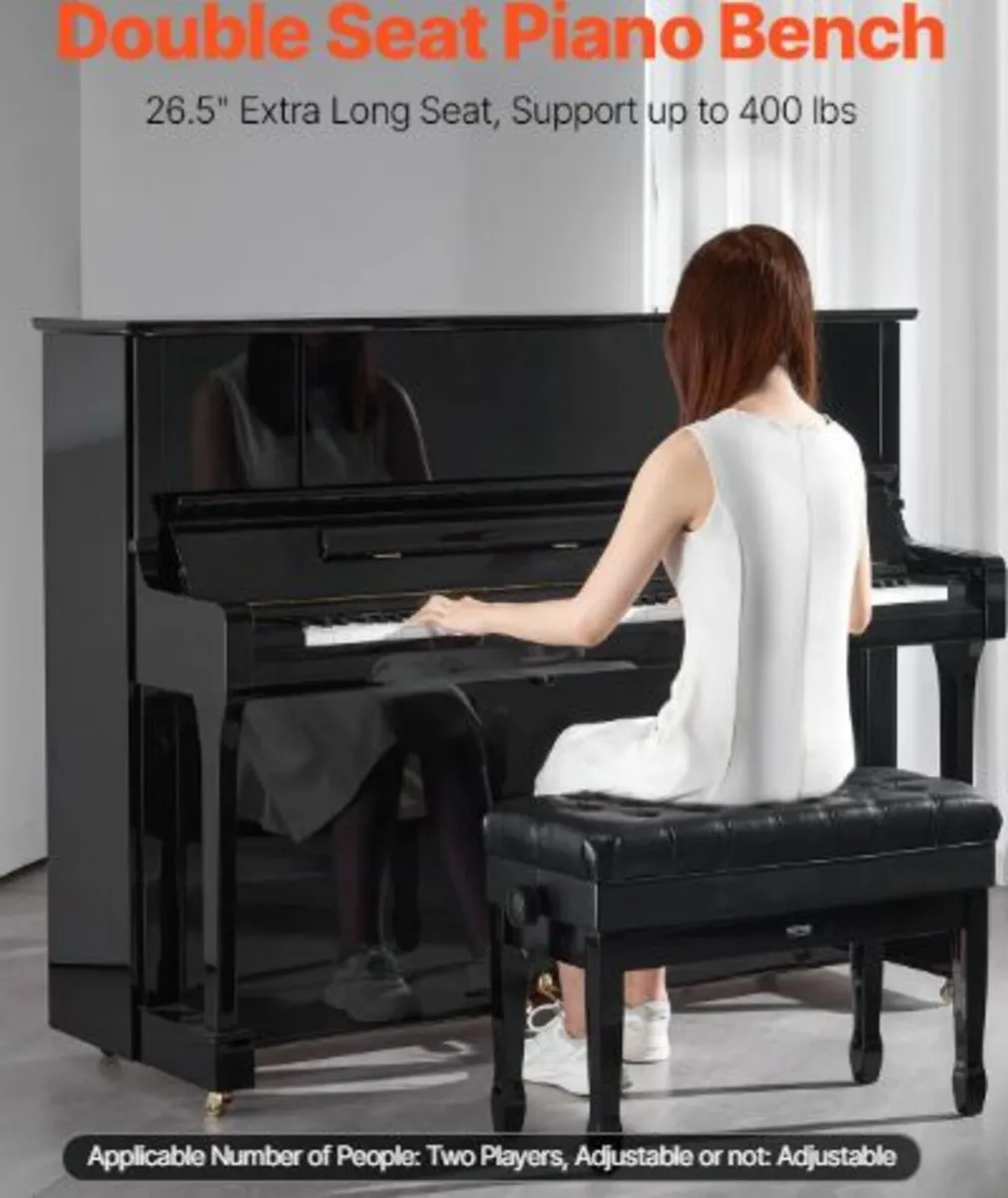 Adjustable Piano Keyboard Bench Storage Padded - Image 2