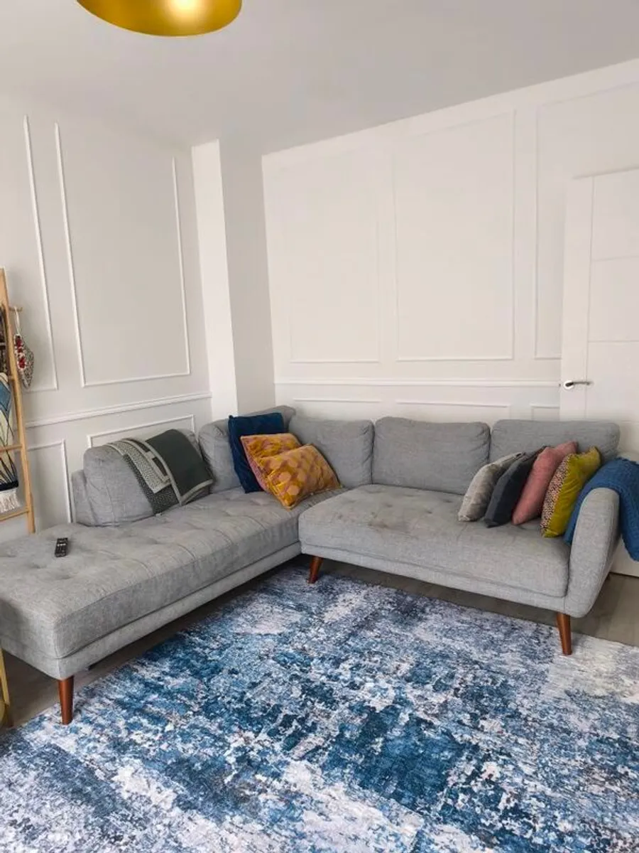 Pola grey fabric 2 seater chaise sofa - Image 1