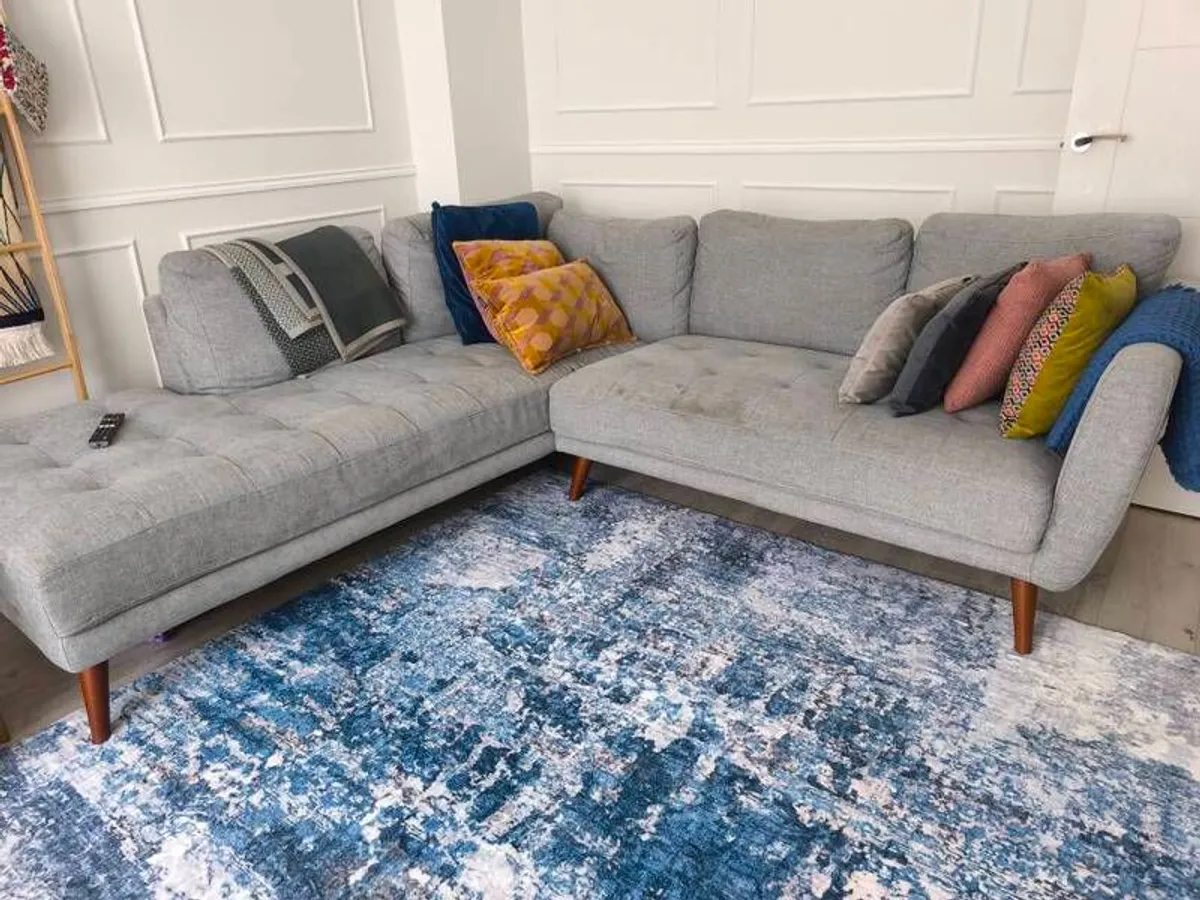 Pola grey fabric 2 seater chaise sofa - Image 2