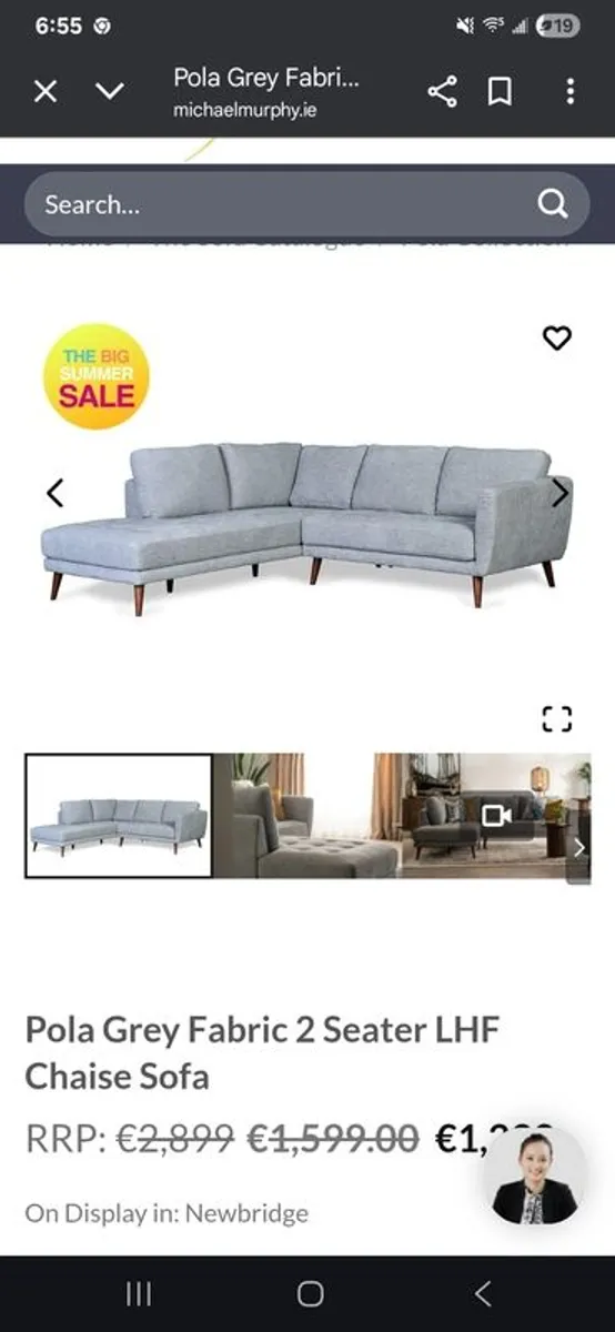 Pola grey fabric 2 seater chaise sofa - Image 3