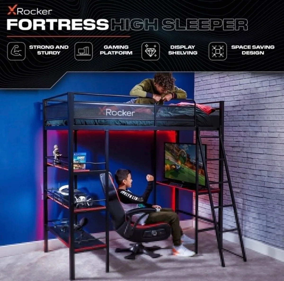 X Rocker Fortress Gaming Bunk bed with shelves - Image 1