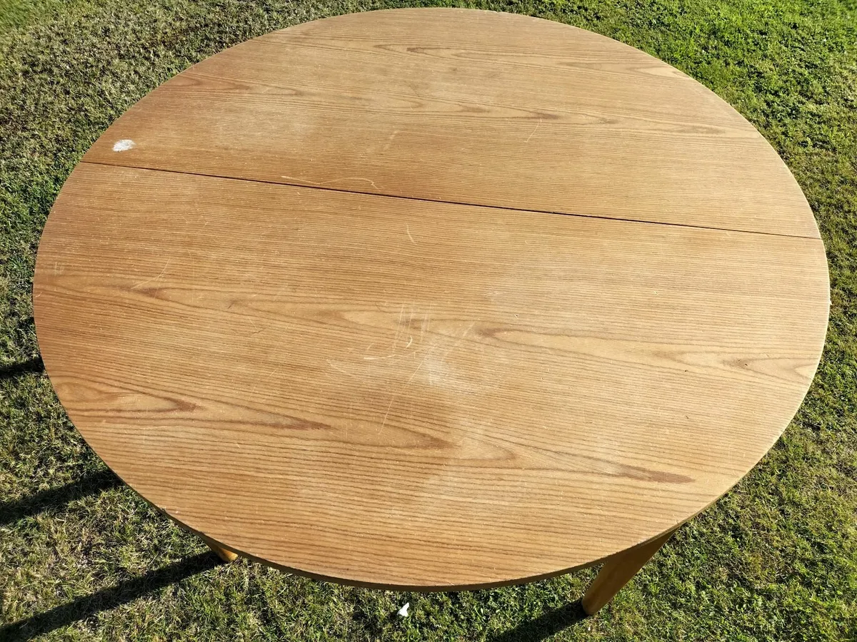 Wooden Circular Dining table with leaf - Image 4