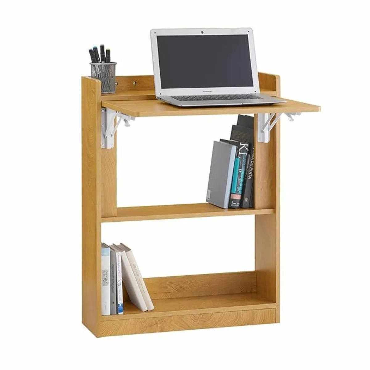 Folding Desk with Shelves Space Saving Computer Ta - Image 1