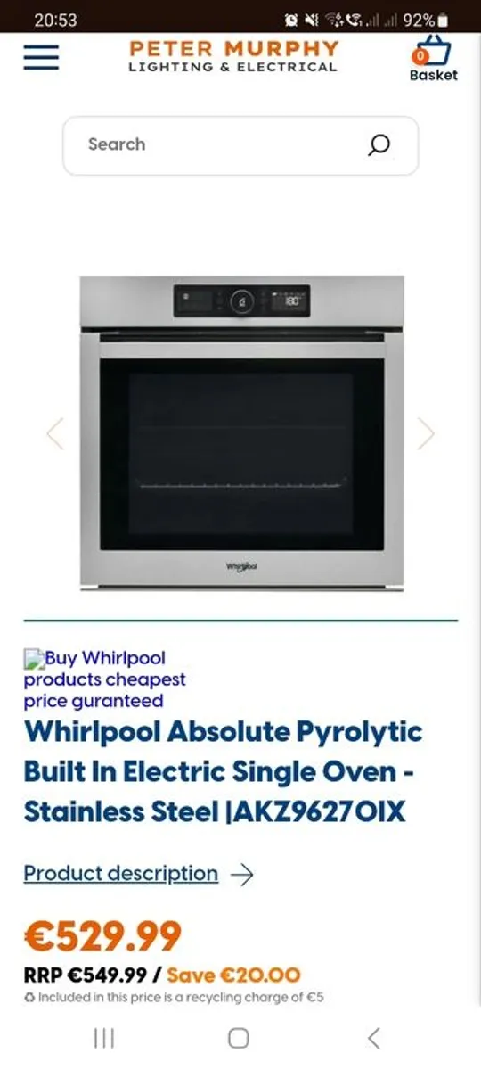 As New Whirlpool 6th Sense Electric Single Oven - Image 1