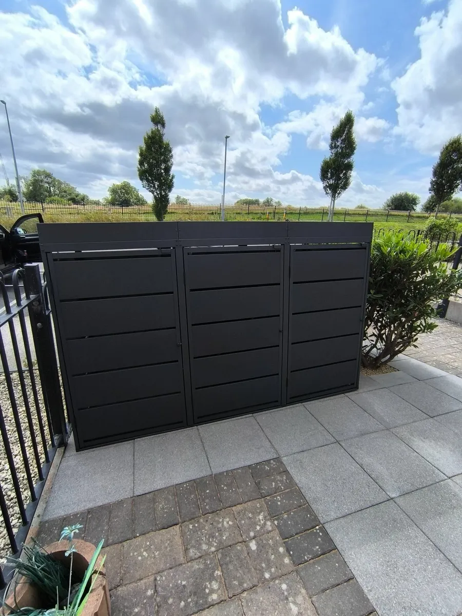 Triple Metal Wheelie Bin Shed Flower Pot - Image 1