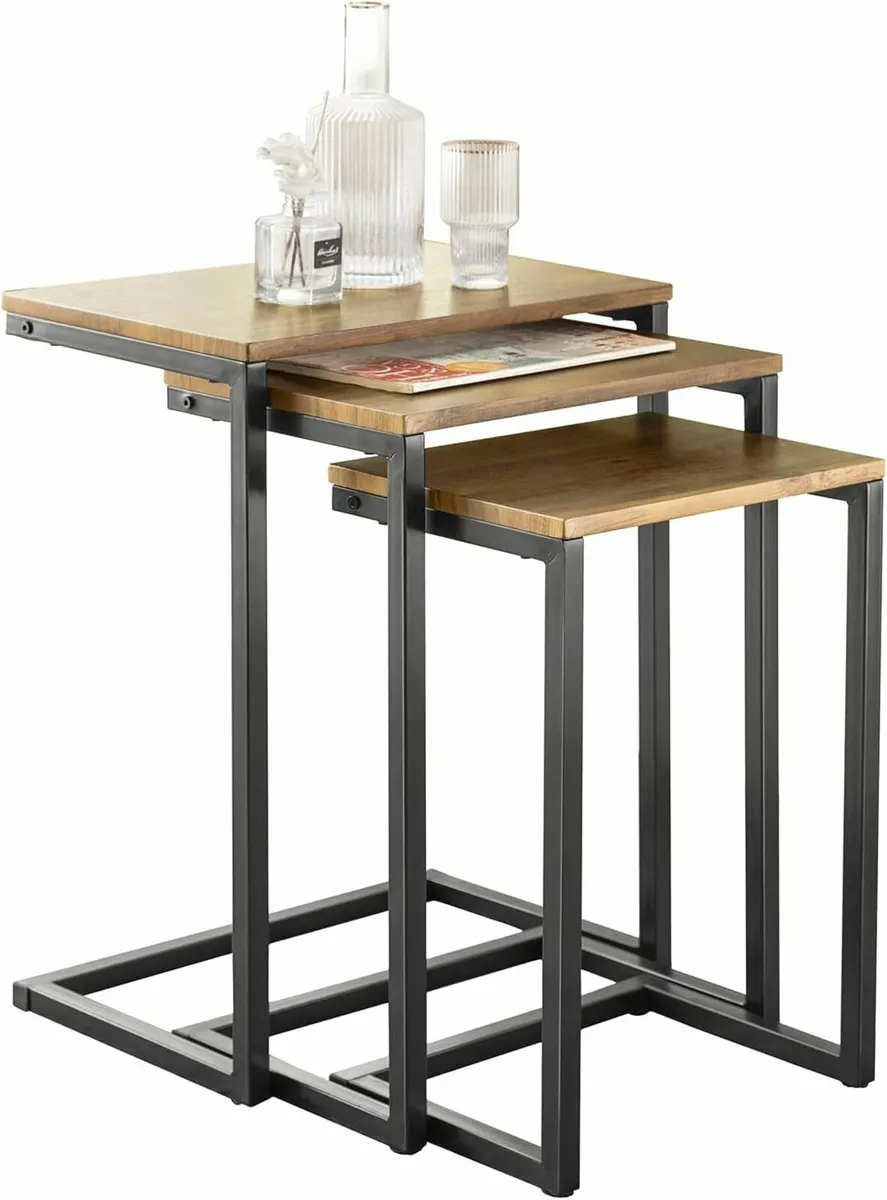 Set of 3 Nesting Tables Modern Industrial Coffee T - Image 1