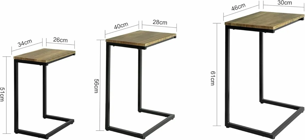 Set of 3 Nesting Tables Modern Industrial Coffee T - Image 2