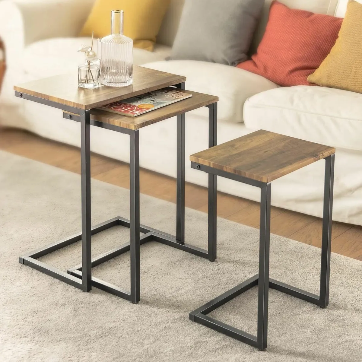 Set of 3 Nesting Tables Modern Industrial Coffee T - Image 3