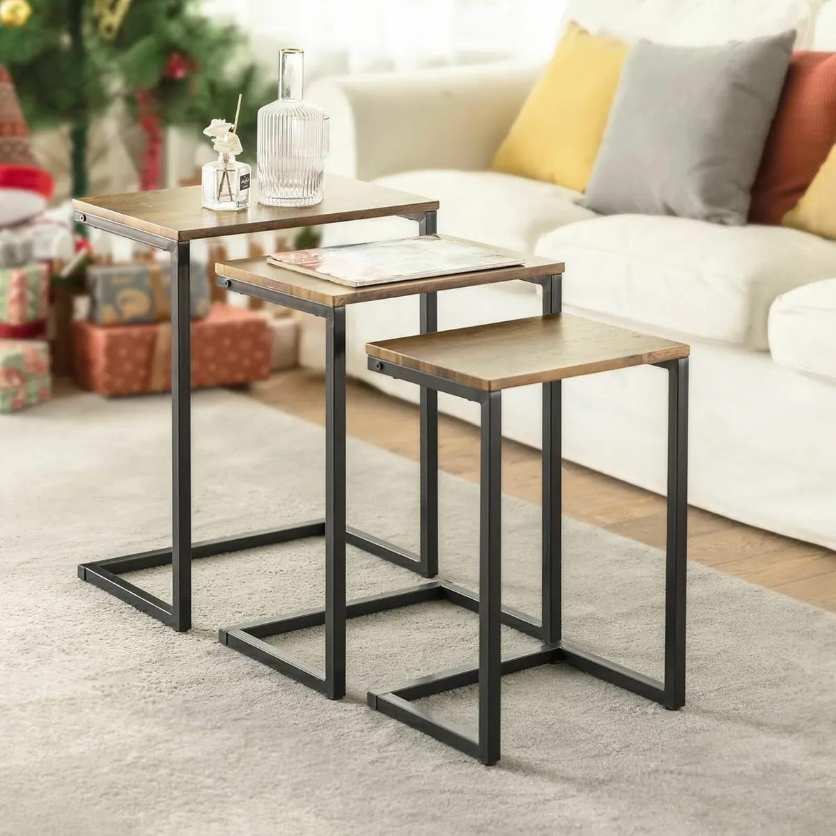 Set of 3 Nesting Tables Modern Industrial Coffee T - Image 4