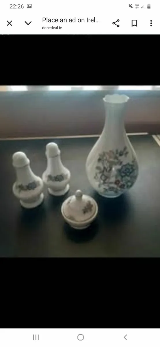 Royal  bone china salt/pepper,  vase and ring dish - Image 1