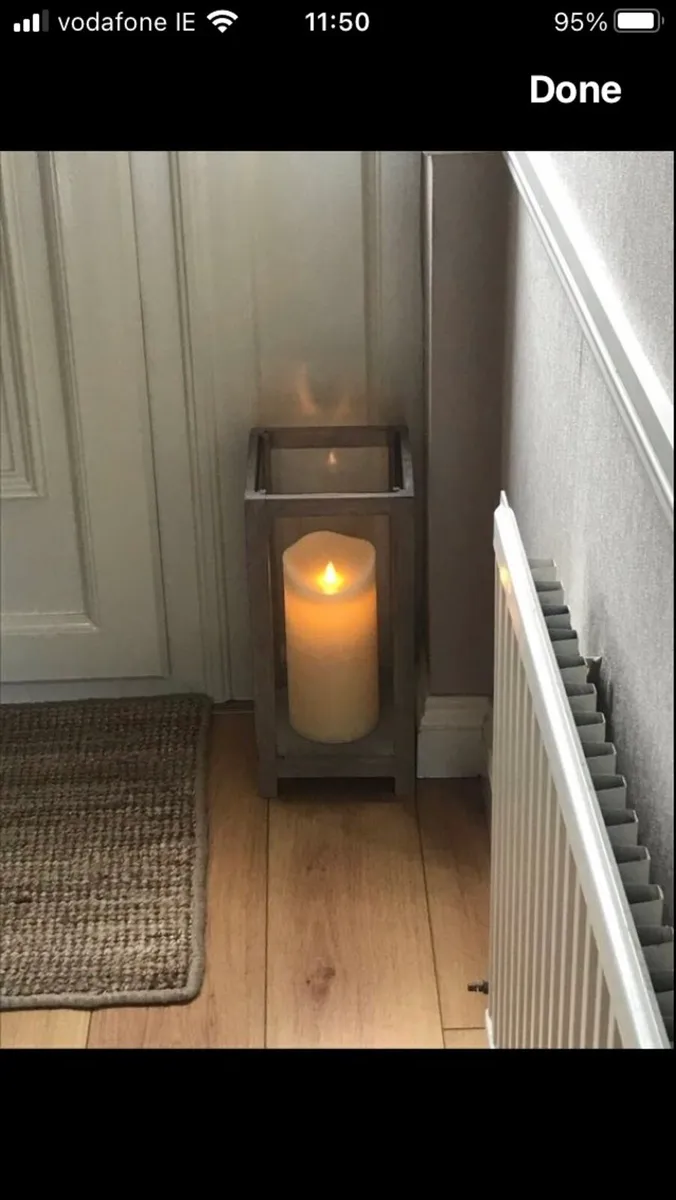 Glass lantern 17” x 12” incl. candle on timer - Image 1