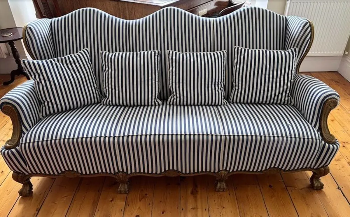 Elegant Vintage Striped Sofa (Classic Charm & Comfort) - Image 1