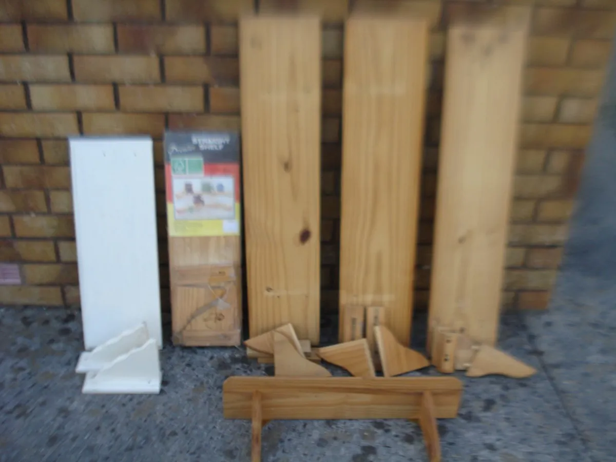 SOLID PINE  SHELVES WITH  WALL FITTING BRACKETS. 6 - Image 1