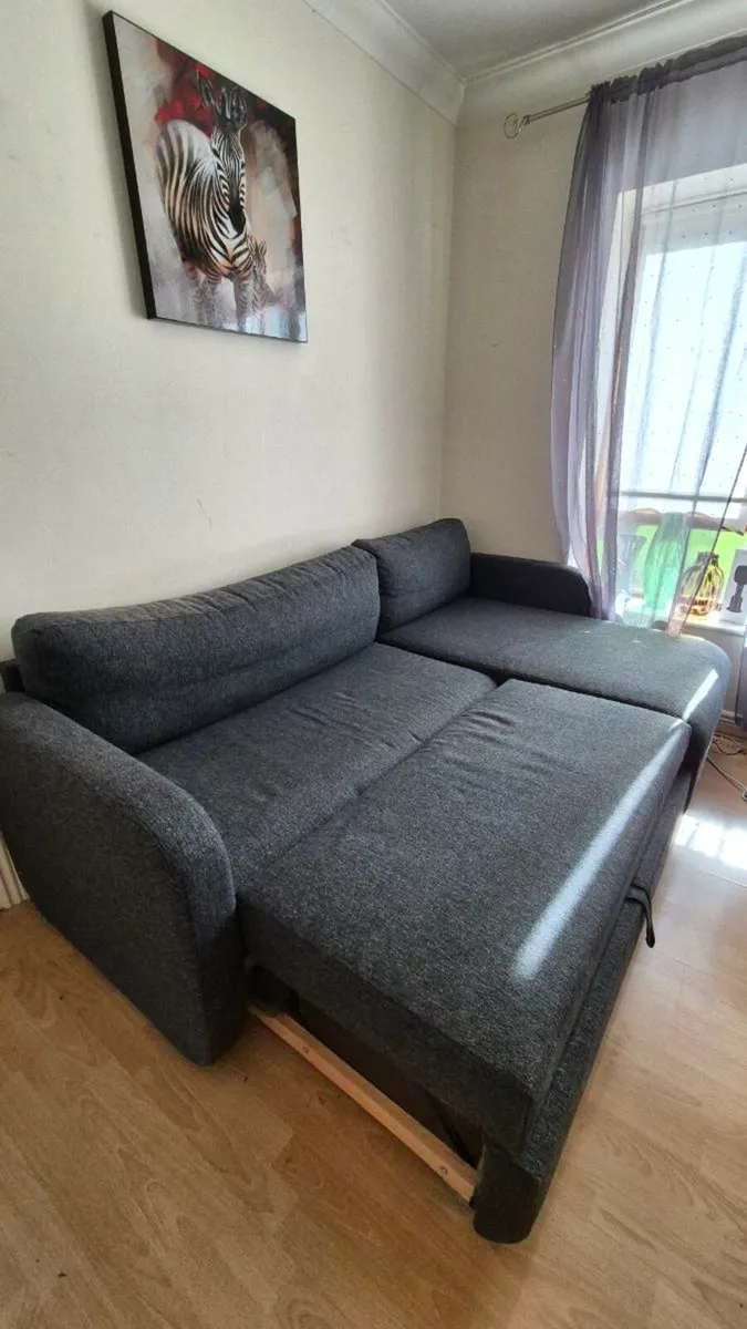 Dark Grey Corner Sofa Bed with Storage – Like New! - Image 2