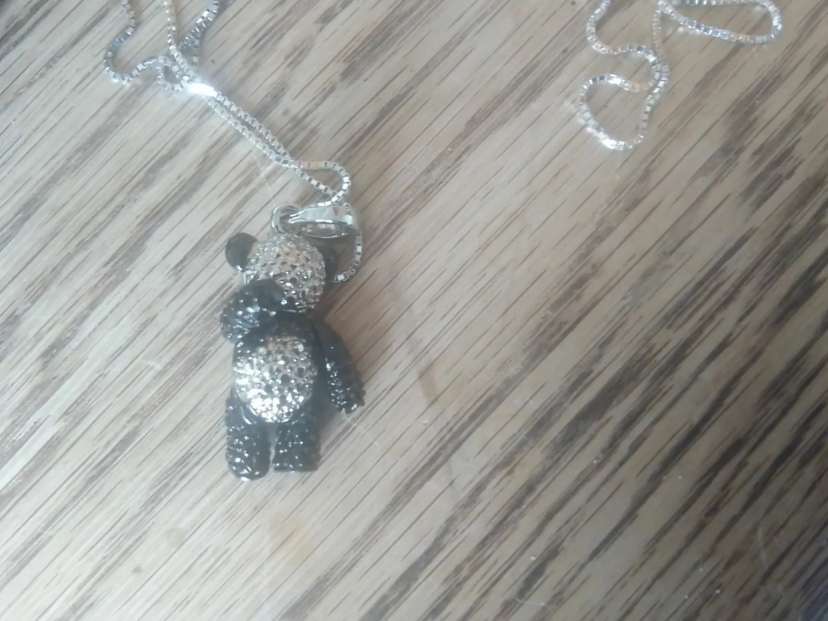 STERLING SILVER CRYSTAL PANDA PENDANT NEW 18" - Image 2
