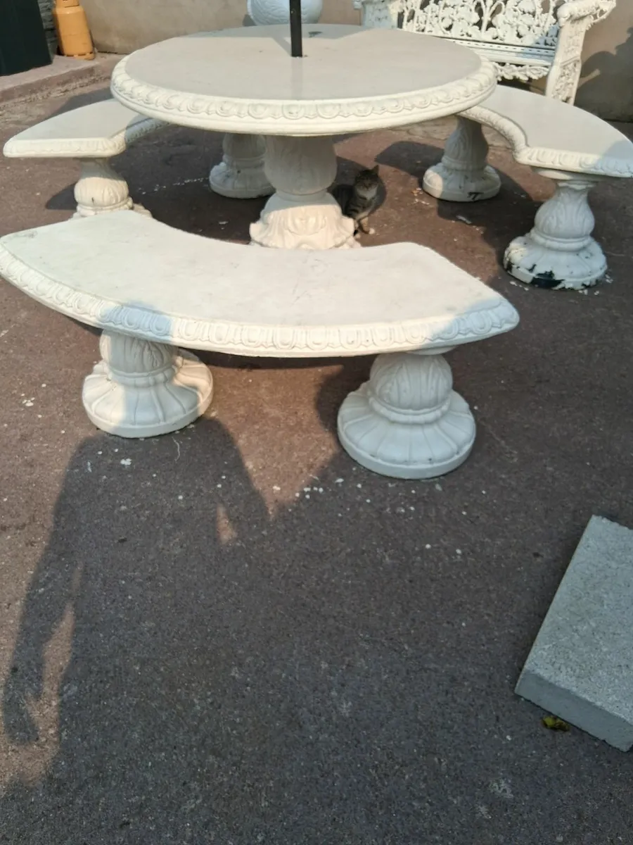 Garden stone table and seating - Image 2