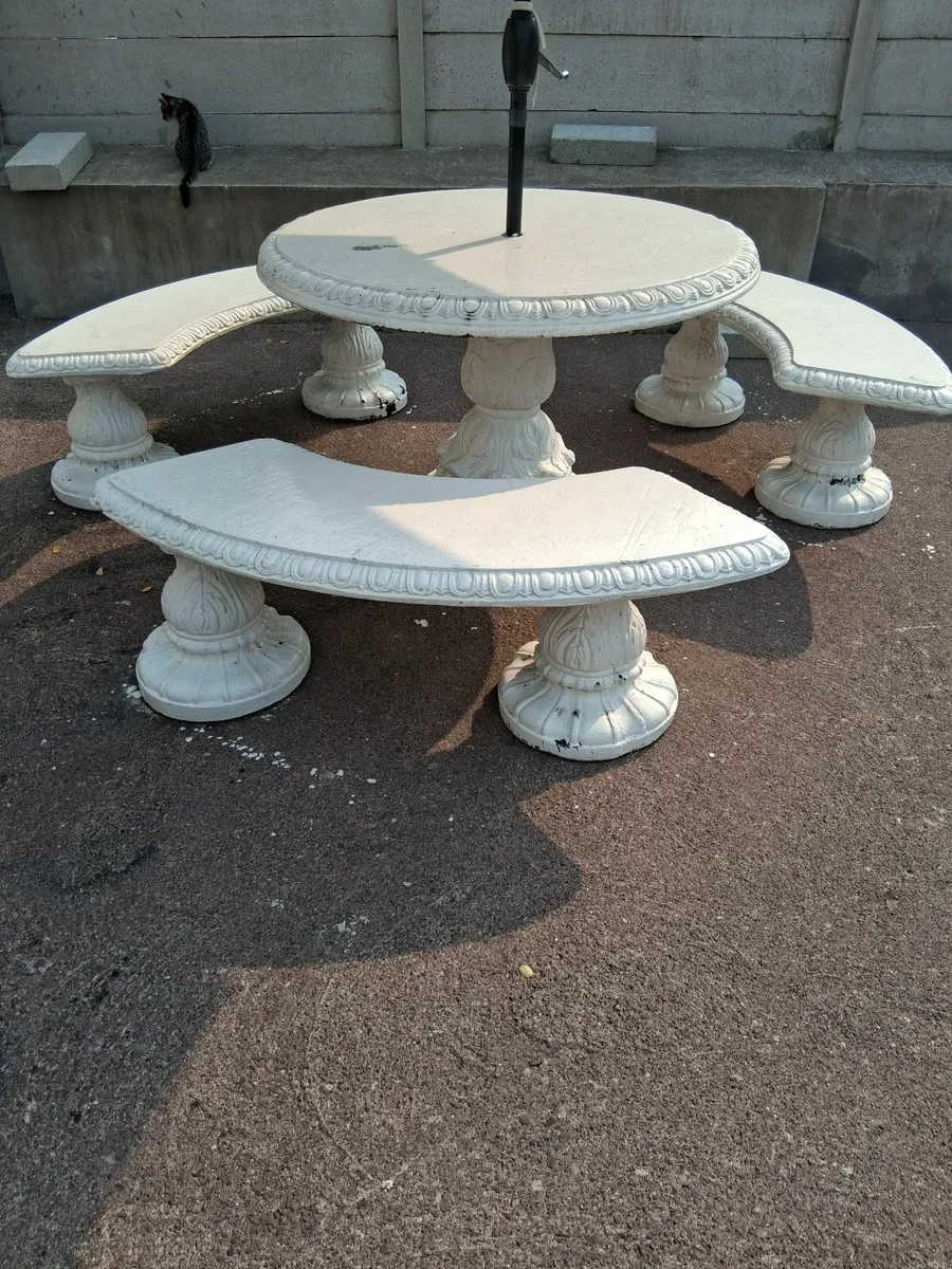 Garden stone table and seating - Image 3