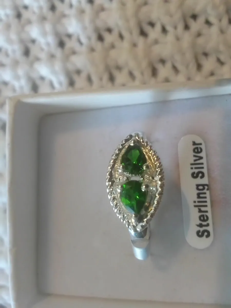 STERLING SILVER VINTAGE GREEN DIOPSIDE RING N - Image 3
