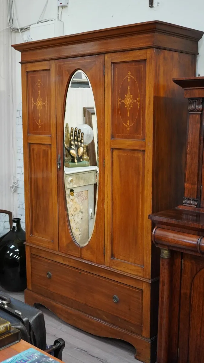 🌟 Antique Wardrobe with Inlay & Mirror - Image 1