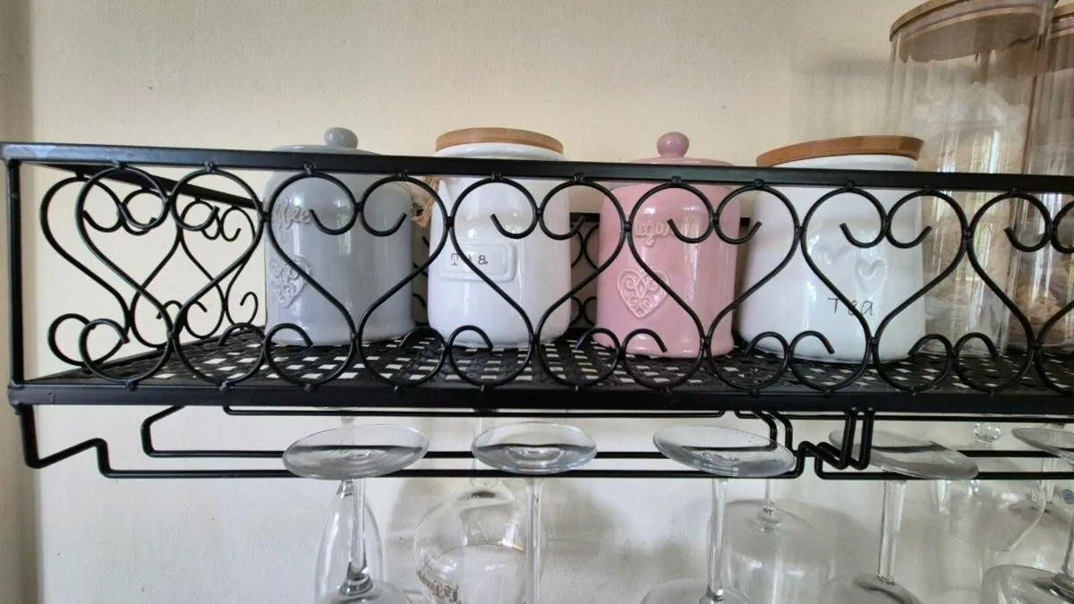 Modern Iron Kitchen Wall Shelf with Glass Rails - Image 3