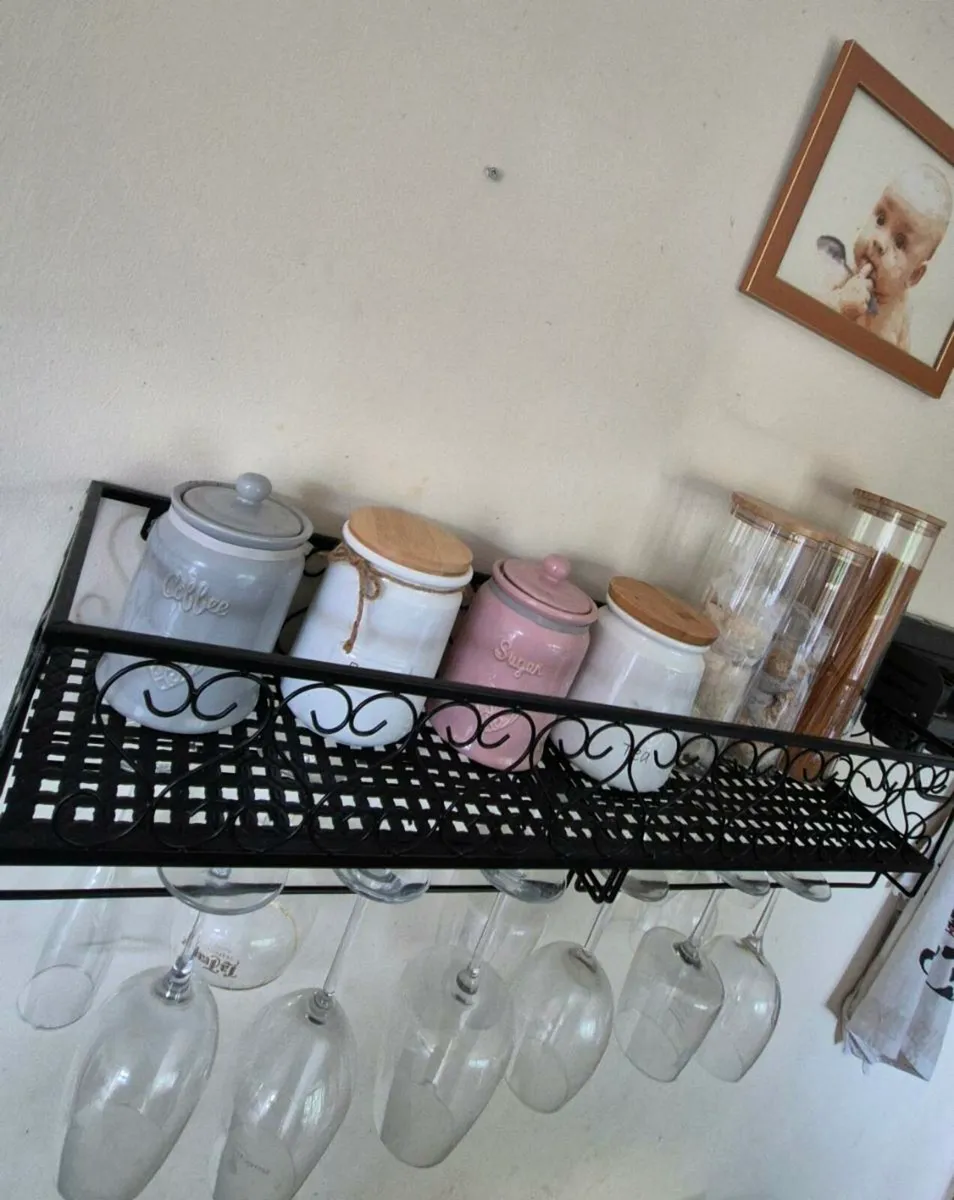 Modern Iron Kitchen Wall Shelf with Glass Rails - Image 4