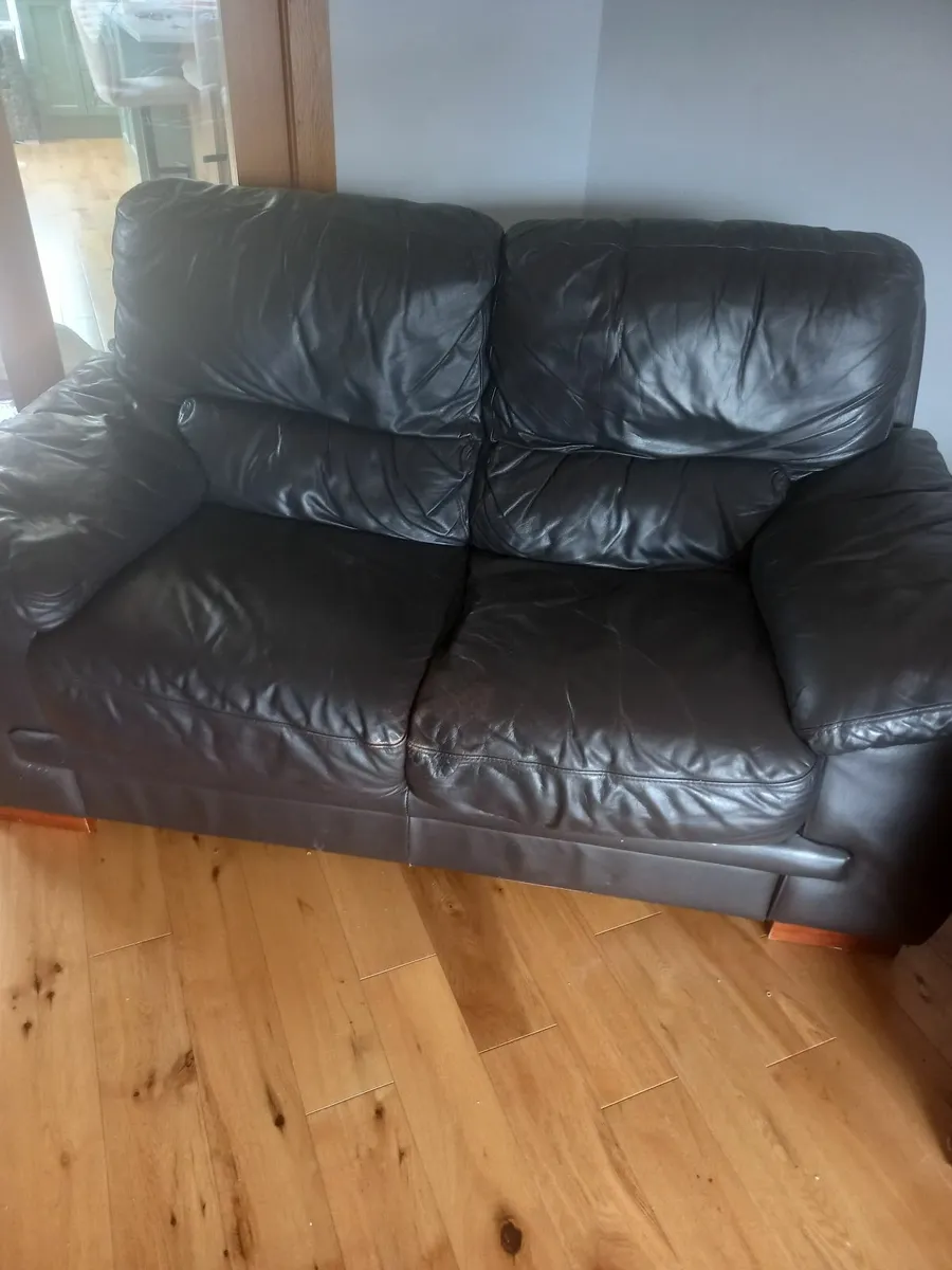 Black leather sofa's - Image 4