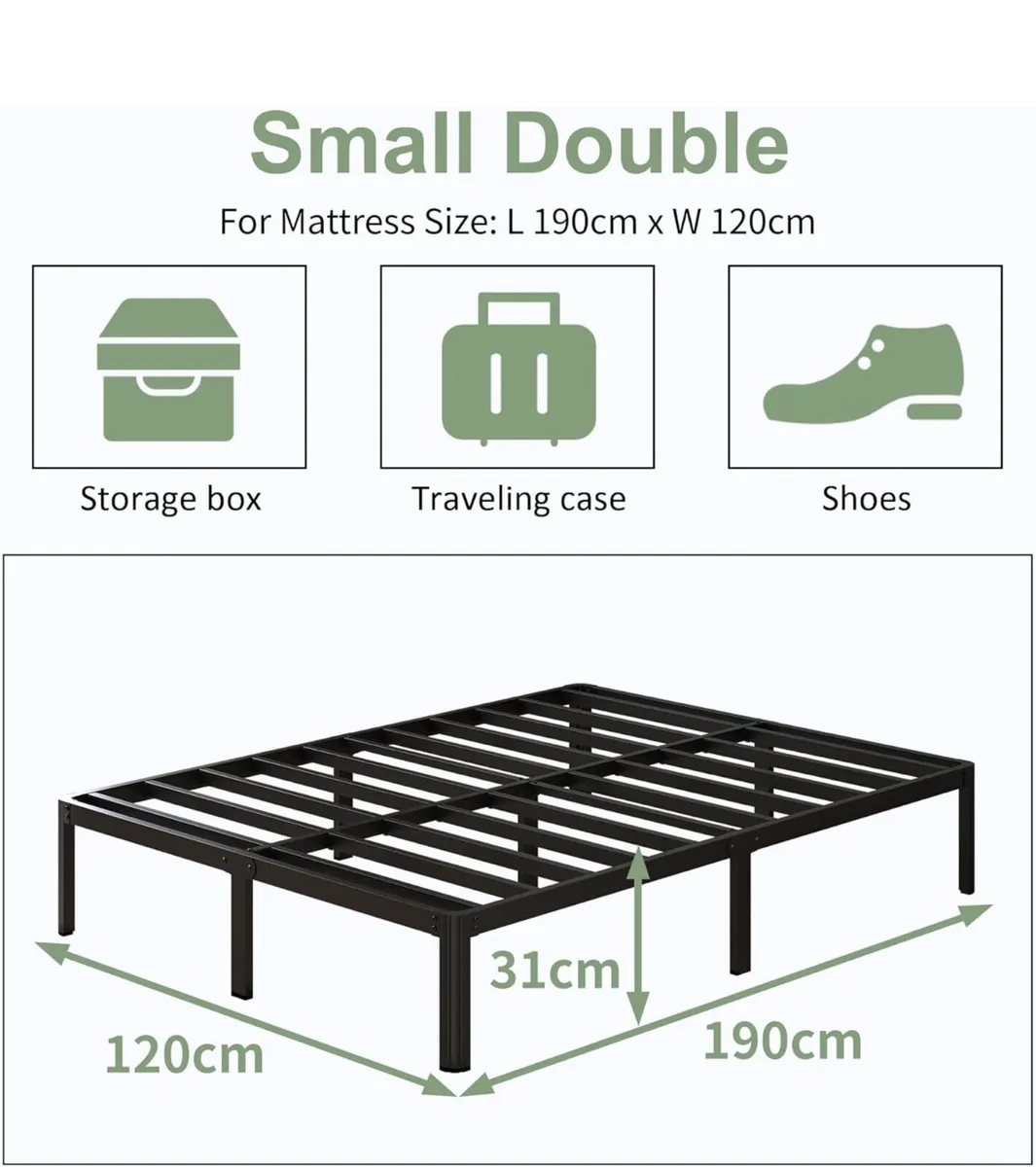 Small Double Bed Frame 30.5 cm High with Rounded C - Image 1