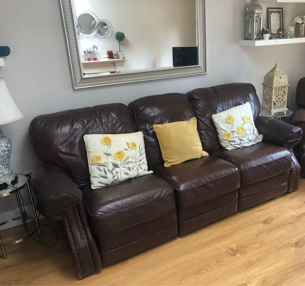 3 seat brown leather sofa (recliner)