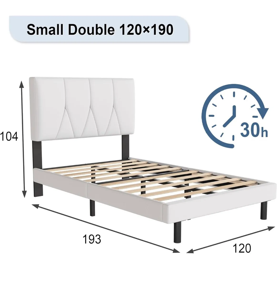Small Double Bed Frame, White Upholstered Wooden S - Image 2