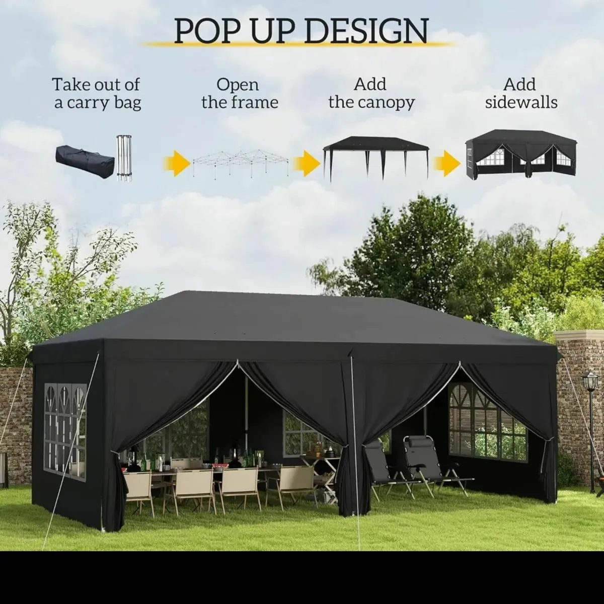 Gazebo 3x6m Pop-Up Tent with Sides & Windows - Image 3