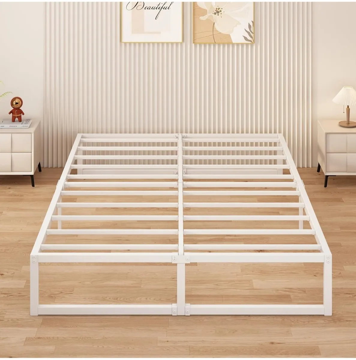 Small Double Bed Frame 120x190 cm Metal Platform B - Image 3