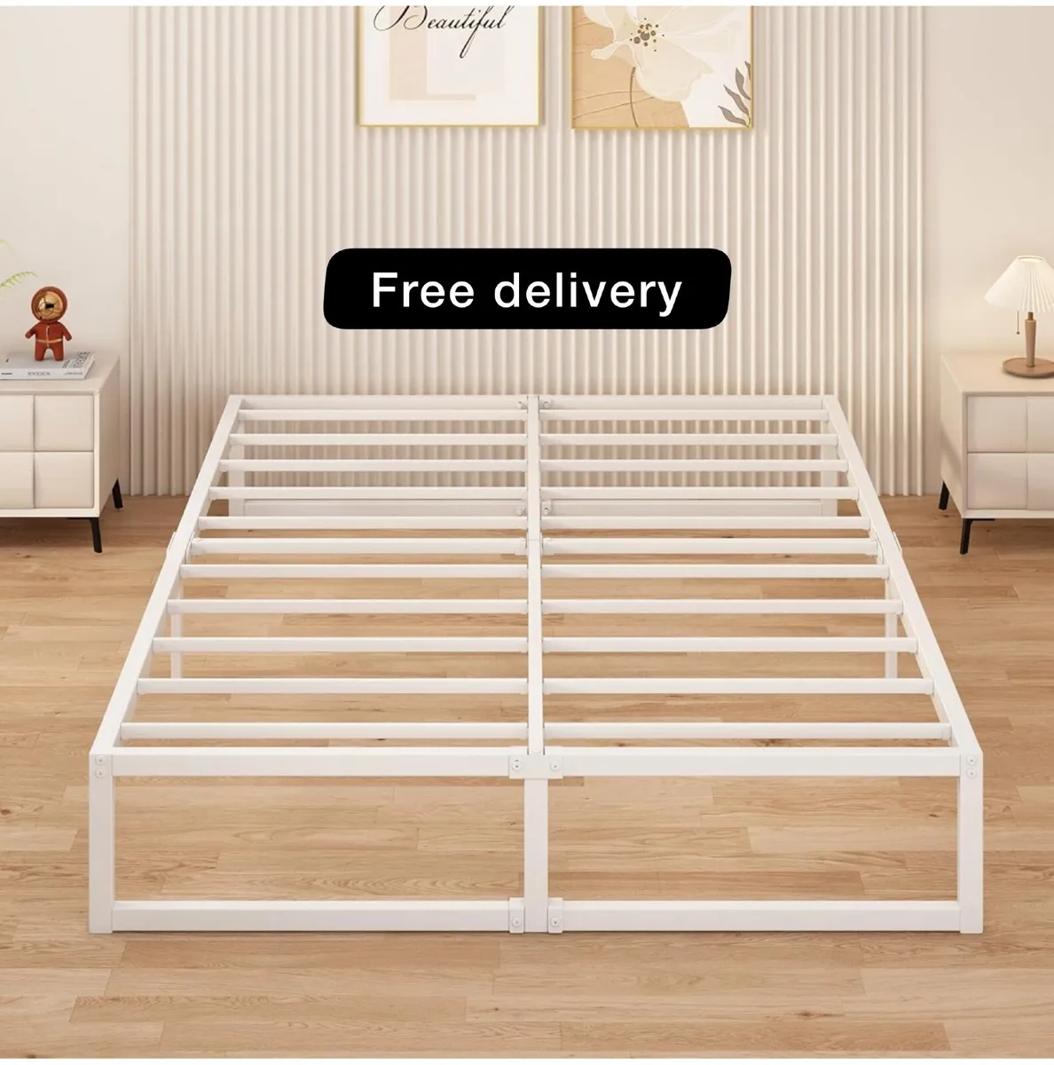 Small Double Bed Frame 120x190 cm Metal Platform B - Image 2