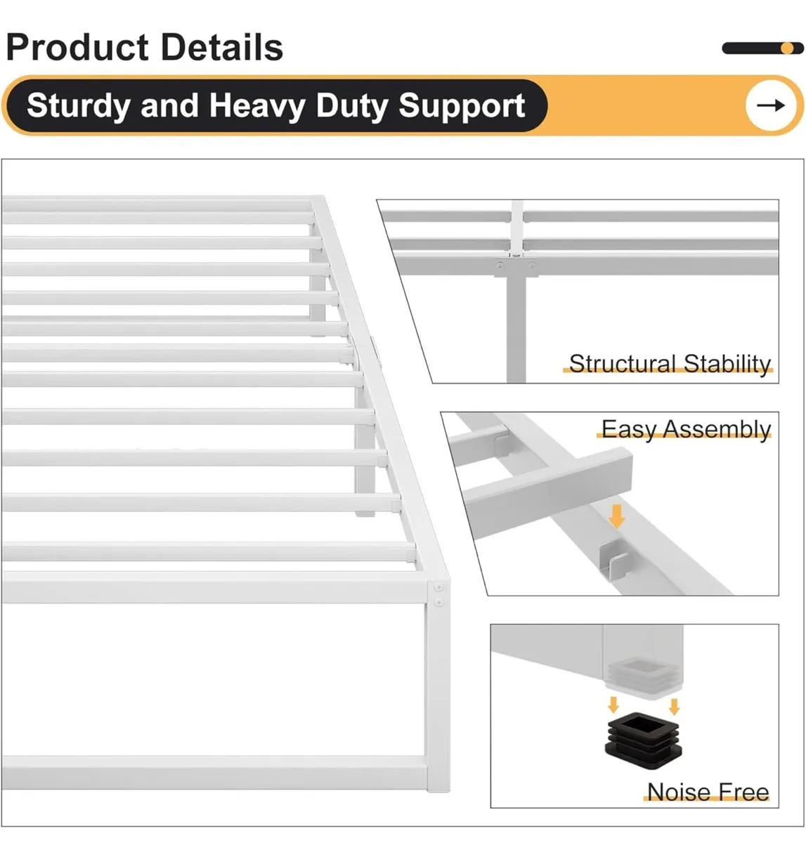 Small Double Bed Frame 120x190 cm Metal Platform B - Image 2