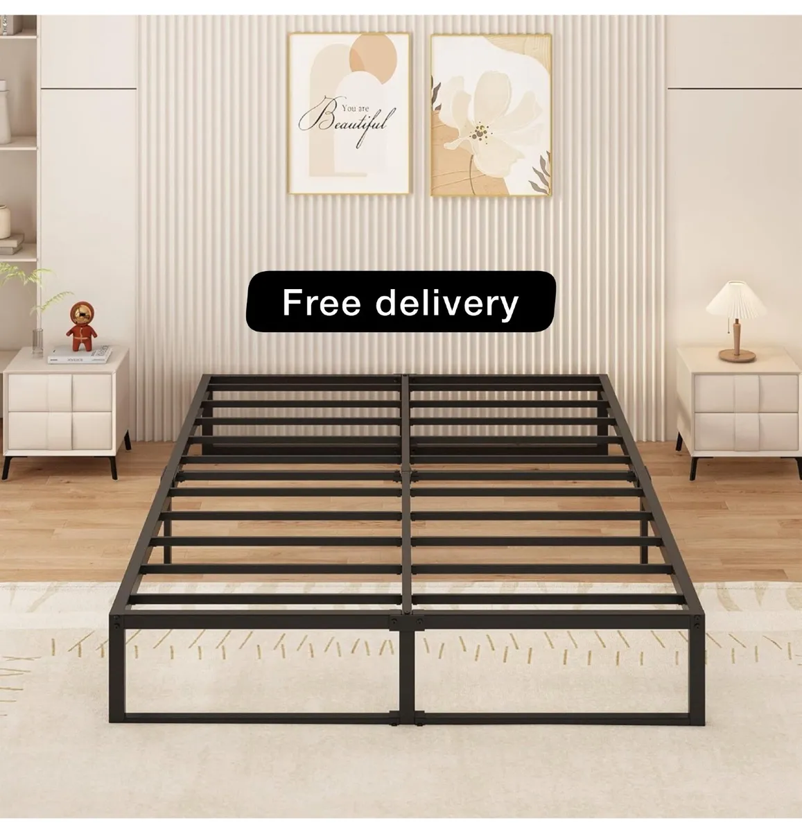 Small Double Bed Frame 120x190 cm Metal Platform B - Image 1