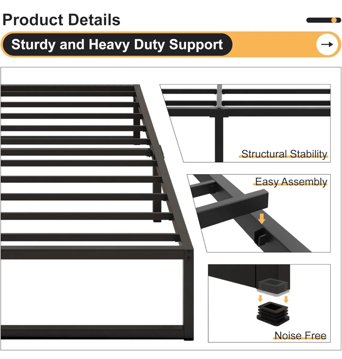 Small Double Bed Frame 120x190 cm Metal Platform B - Image 4