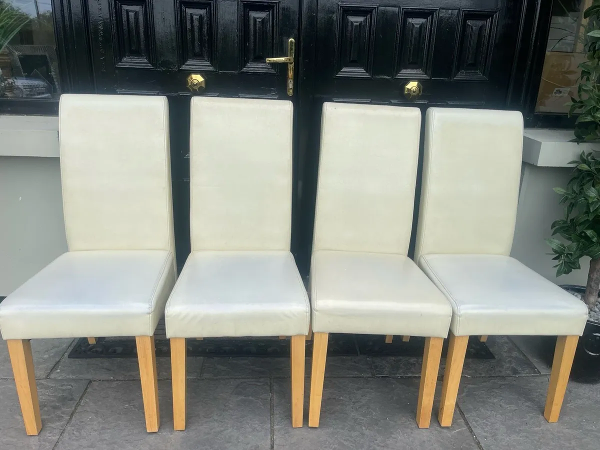 4 x Quality Cream Leather Kitchen Dining Chairs - Image 1
