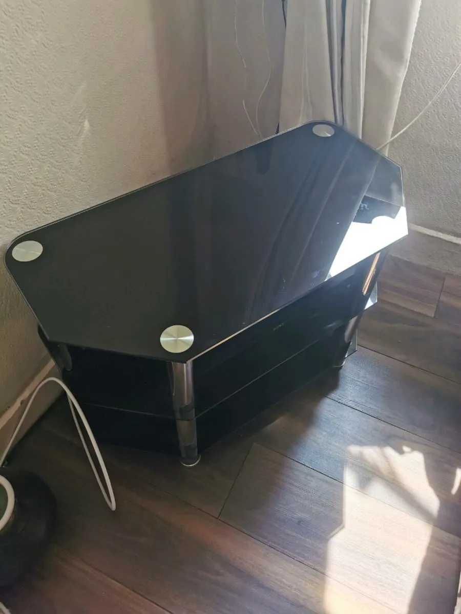 Black glass and silver leg  TV stand - Image 2