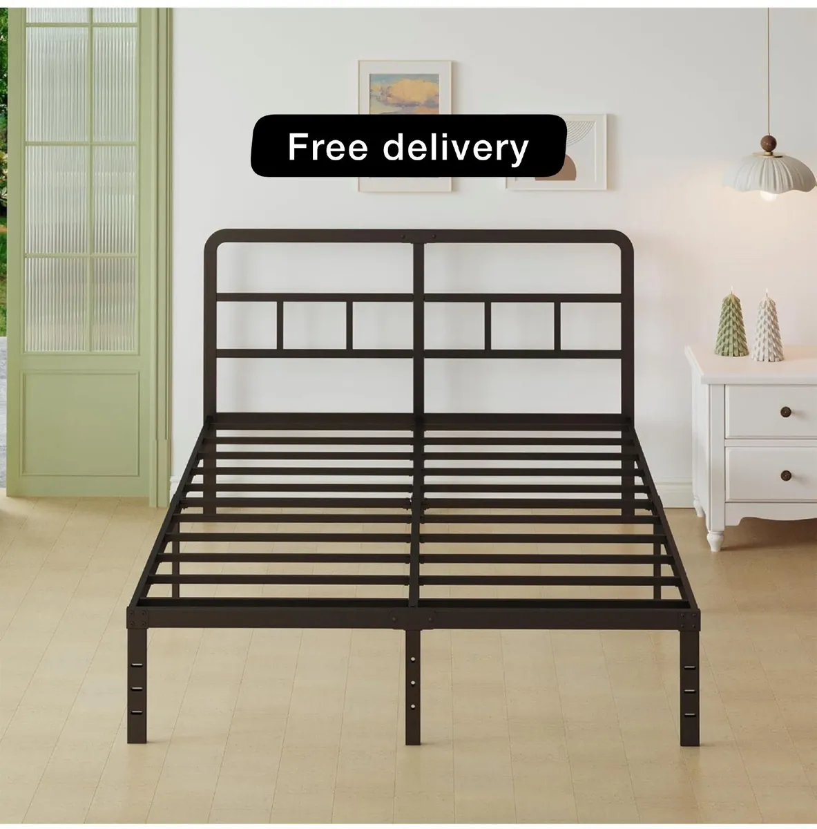 Small Double Bed Frame 4ft with Curved Headboard, - Image 1