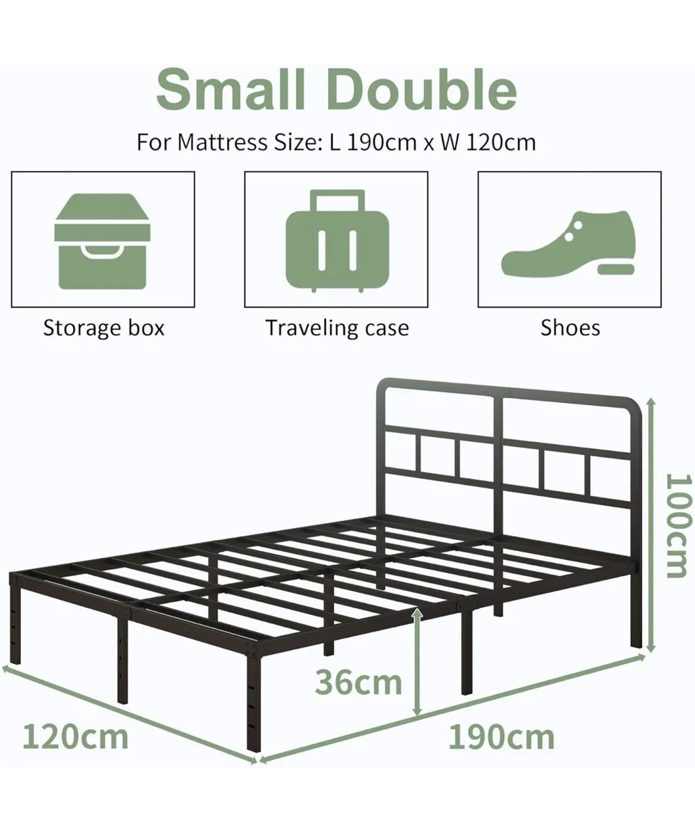 Small Double Bed Frame 4ft with Curved Headboard, - Image 1