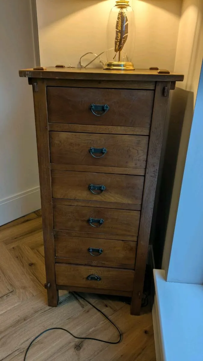 6 drawer hardwood tallboy chest of drawers - Image 1