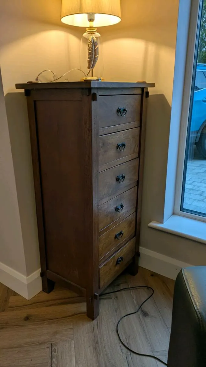 6 drawer hardwood tallboy chest of drawers - Image 2