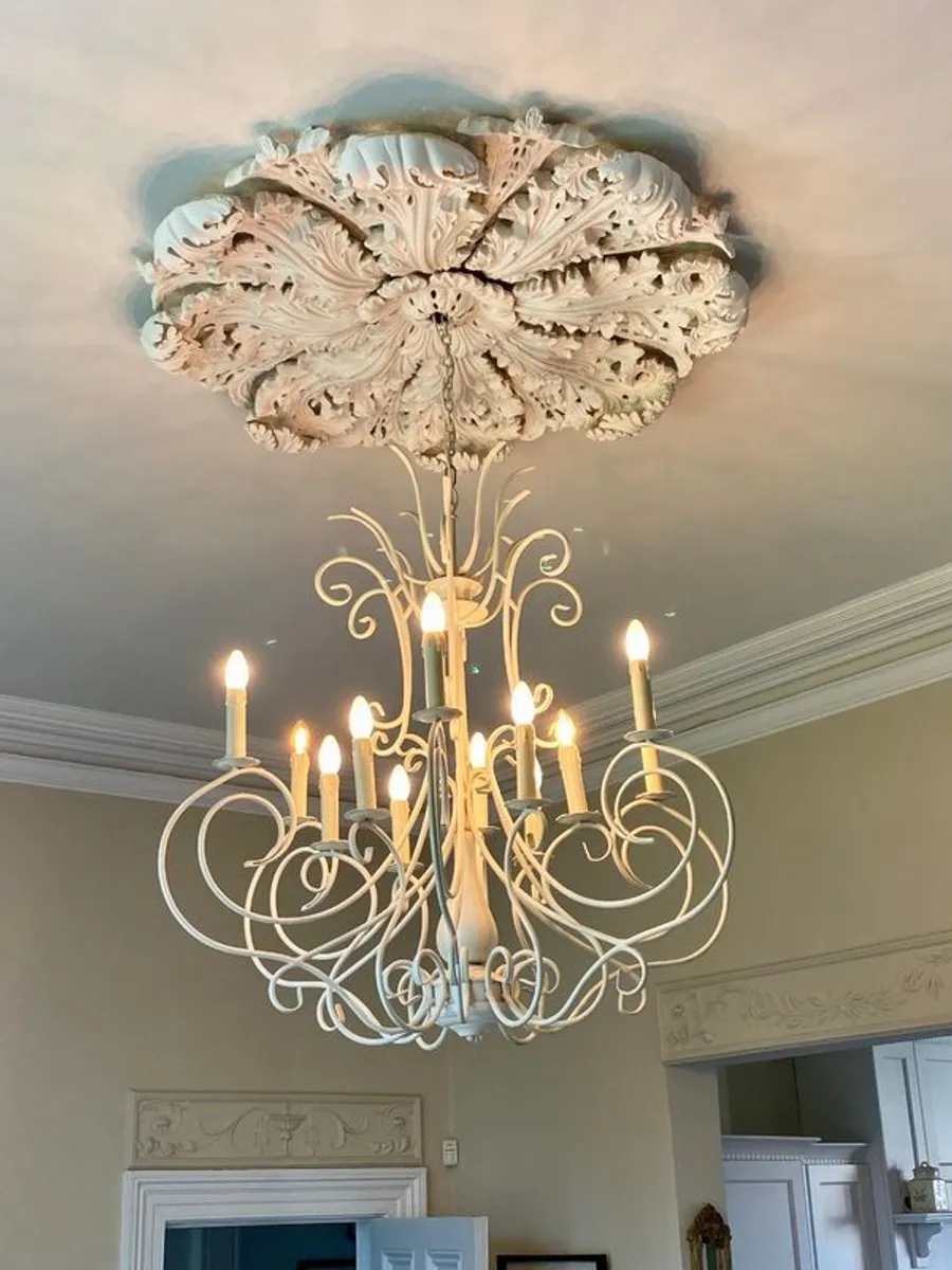 12-Arm White Wrought Iron Chandelier - Image 1