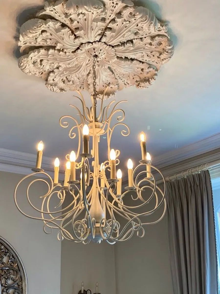 12-Arm White Wrought Iron Chandelier - Image 2